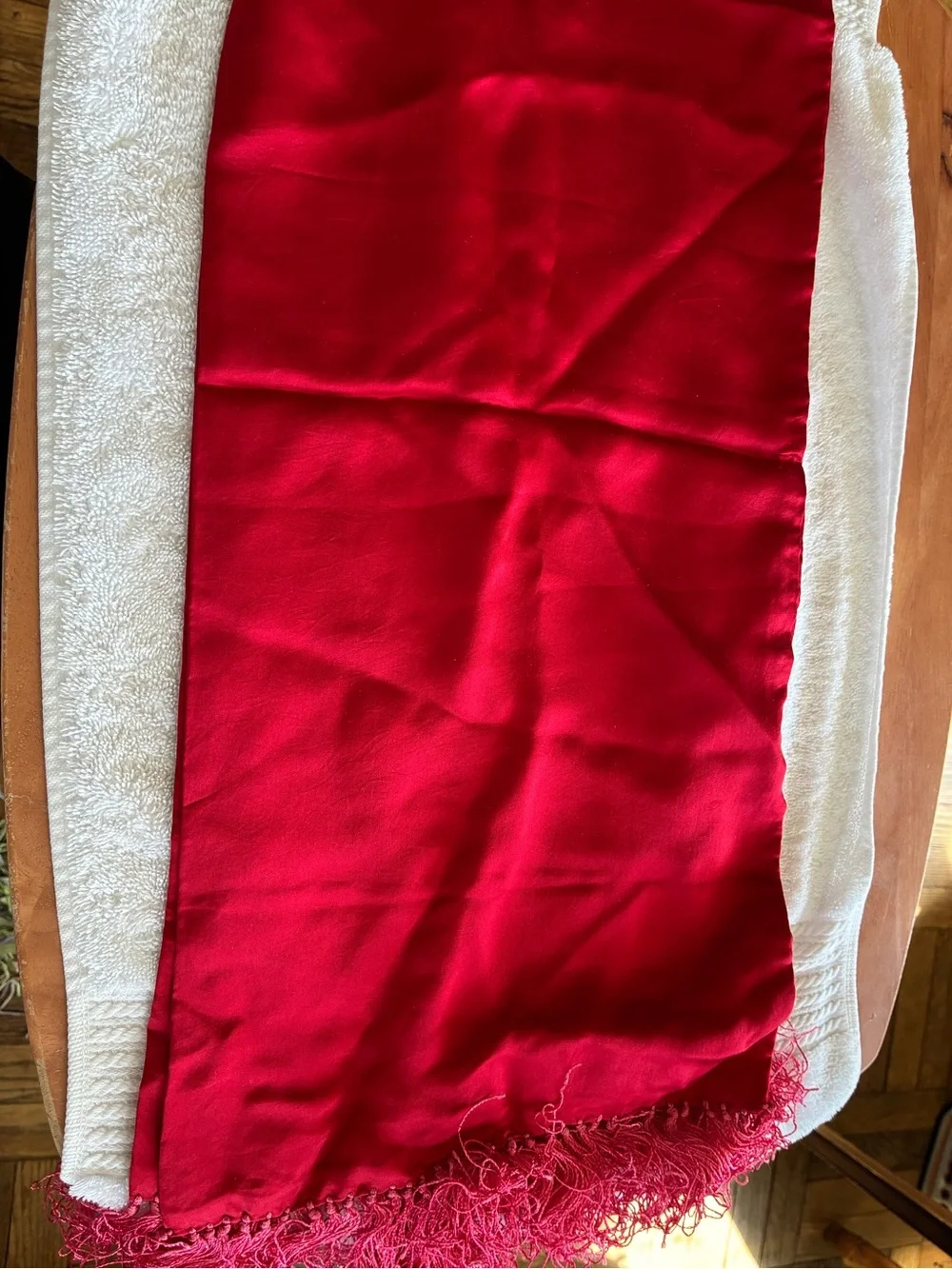 Vibrant Red Silk Fringe Scarf